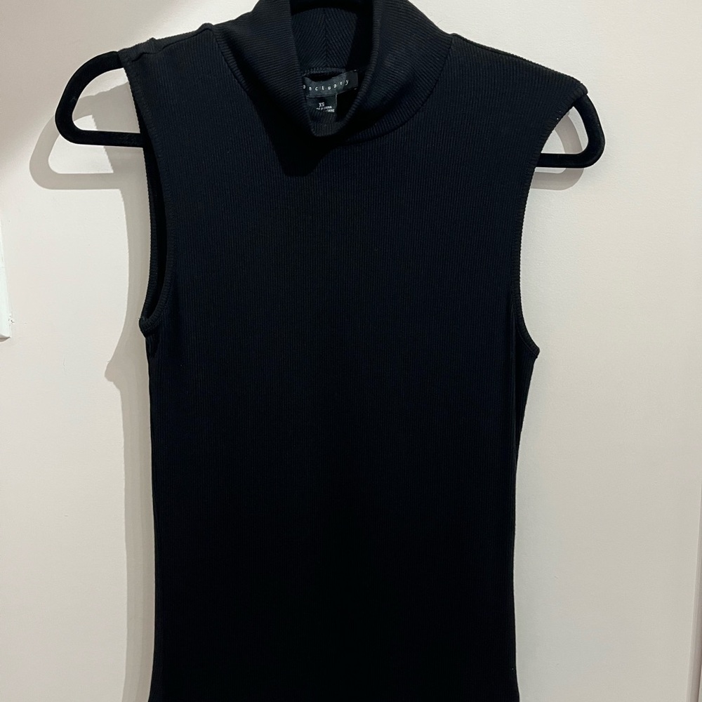 Sanctuary Black Fitted Ribbed Mick Neck Sleeveless Tank Top
